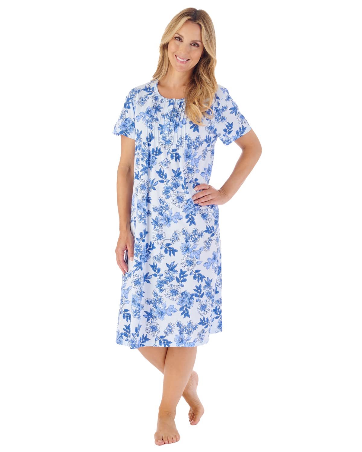 Slenderella Floral Short Sleeve Nightie ND03112 Blue 10-12