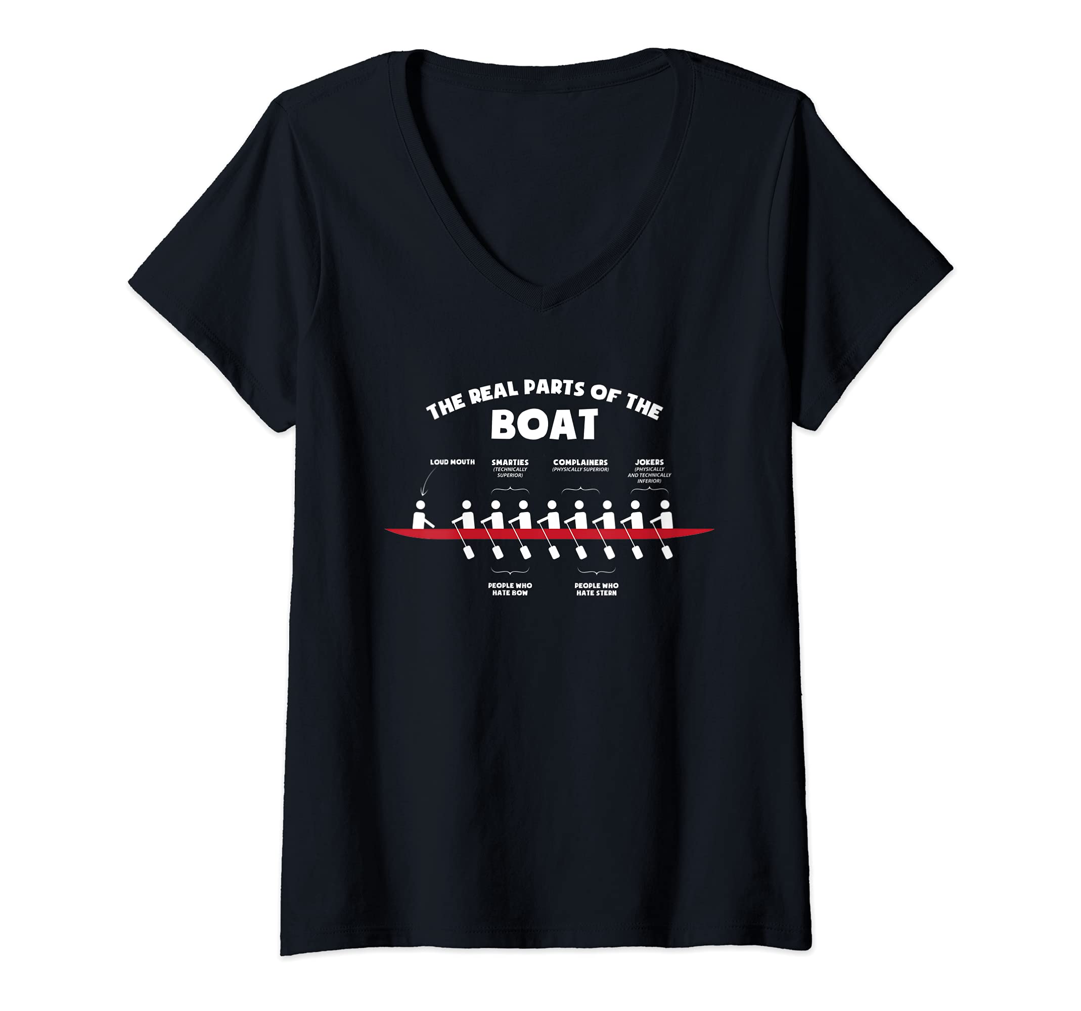 Womens The Real Parts Of The Boat Rowing V-Neck T-Shirt, Black