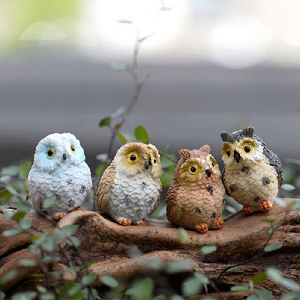 4-Piece Miniature Fairy Garden Owl Ornament Dollhouse Landscape Plant Pot DIY Decor Home Decoration