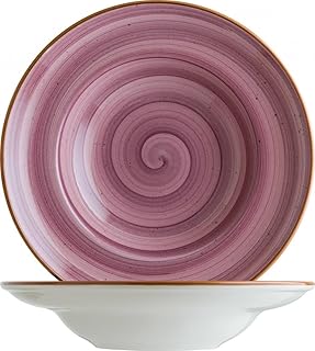 Bonna 6 platos hondos de 27 cm, 45 cl, color lila, crema, bayas, porcelana, redondo, Aura, Blackberry, gourmet, protección de cantos