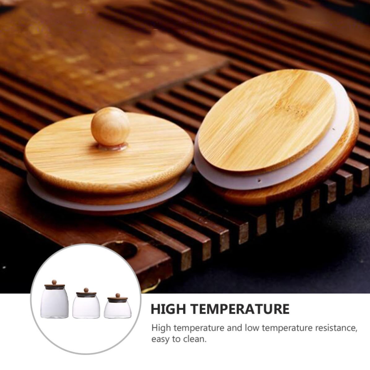 STOBAZA Juego de 3 Tarros de Almacenamiento de Alimentos con Tapa, Frascos de Vidrio y Madera Resistentes a Altas y Bajas Temperaturas para Cocina