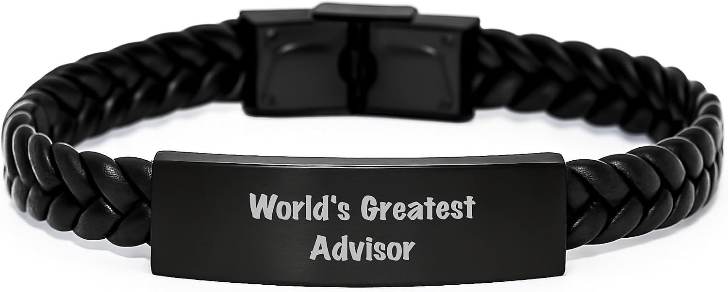 Gifts for Advisors, Funny 'World's Greatest Advisor' Interlaced Leather Bracelet, Perfect Unique Christmas Unique Gifts from Friends to Advisor