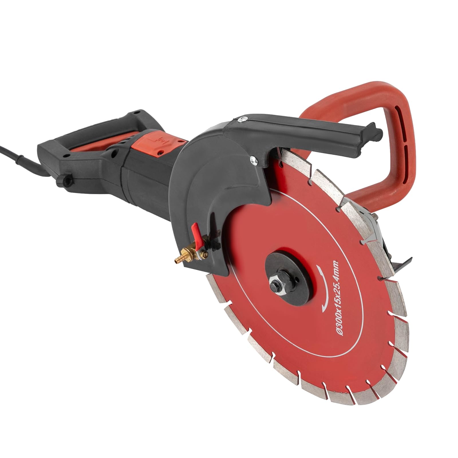 Scie à béton électrique 3000 W 4300 tr/min - Coupe-pierre - 300 mm - Diamètre du disque - Lame diamantée - Profondeur de coupe de 110 mm - Avec 2 lames de scie et pompe d'extraction d'eau
