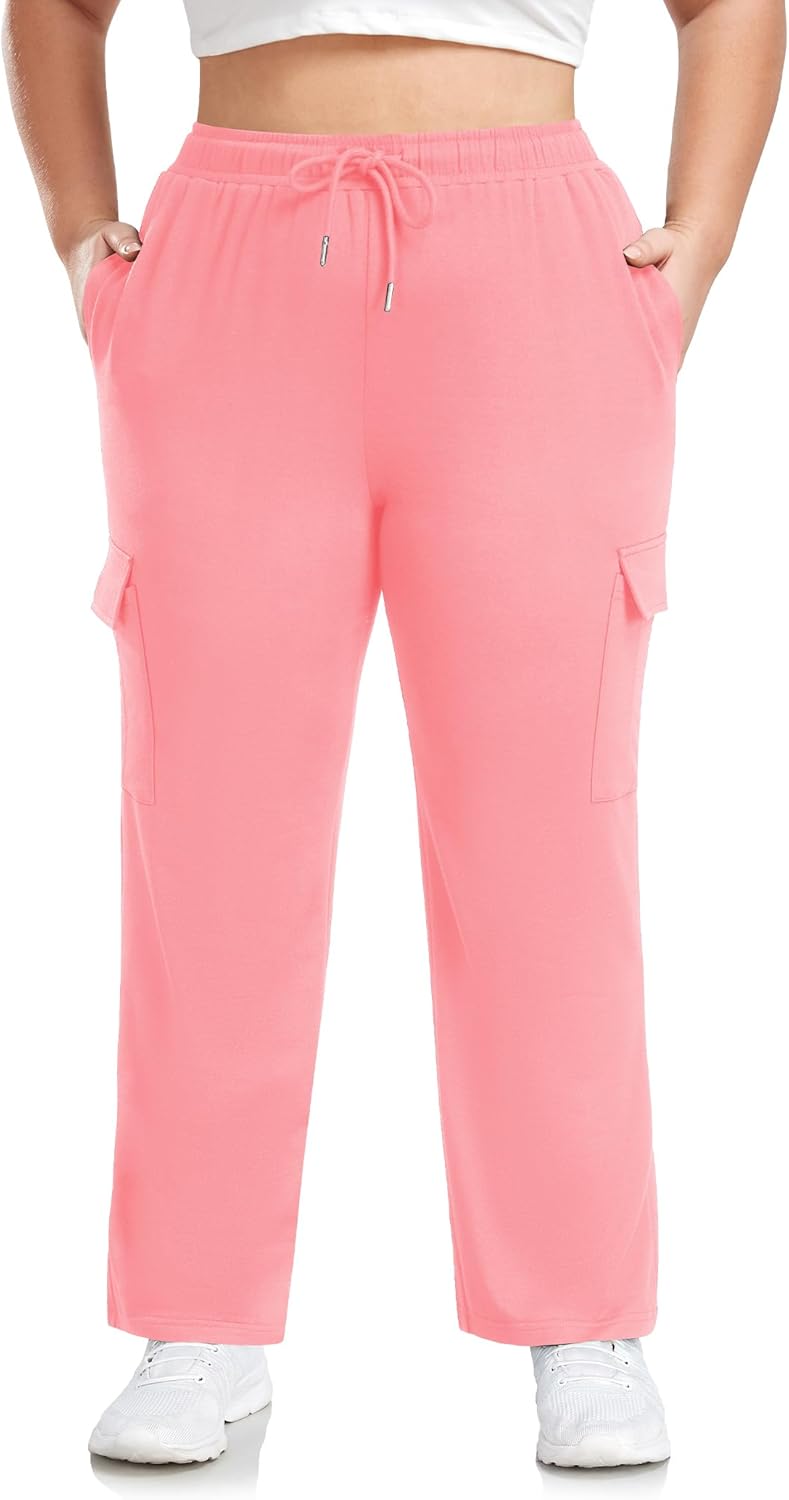 FOREYOND Plus Size Sweatpants for Women Wide Leg Cargo Sweat Pants Casual Lounge Loose Workout Yoga Pants with Pockets