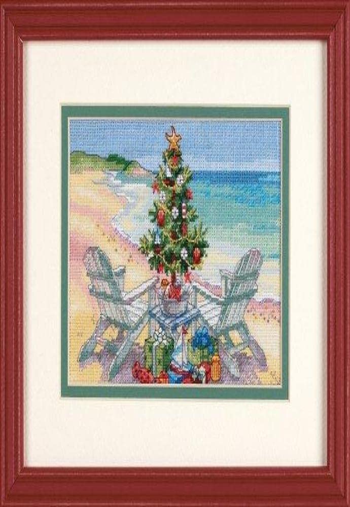 Dimensions White Xmas On The Beach, Cotton, By The Yard