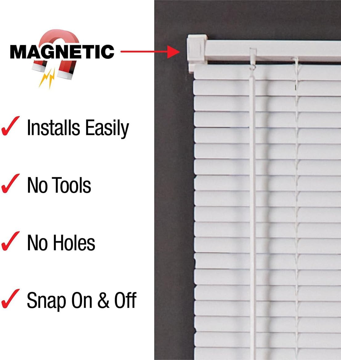Collections Etc Easy Install Magnetic Blinds, 1" Mini Quick Snap on/Snap Off, for Steel Metal Door Windows Only, White, 25" X 40"
