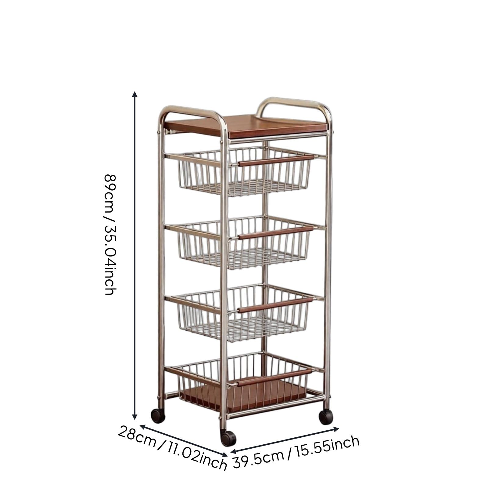 Carrello Portaoggetti da Cucina Carrello Cucina Carrello Portaoggetti Rotelle Struttura Stabile in Acciaio al Carbonio E Piano in Legno Scorre, Nero, Ampio 5-Strati