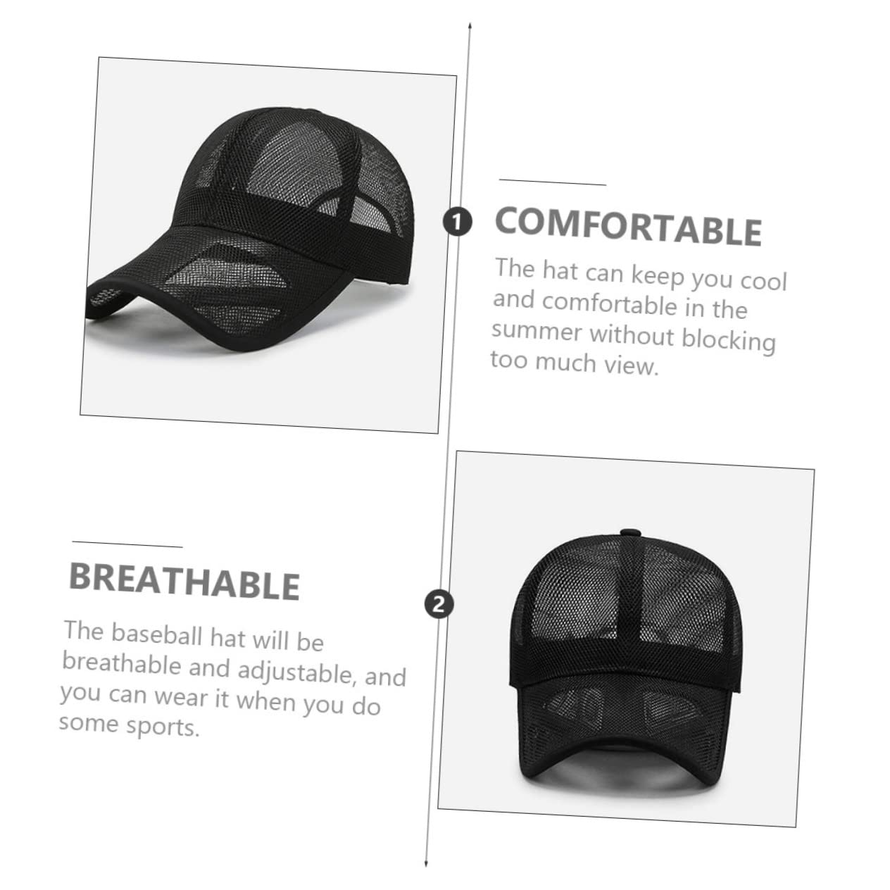 SHERCHPRY Gorra De Malla Transpirable Gorras De Visera para Adultos Gorras De Béisbol De Malla para Hombres Sombreros De Béisbol De Malla De Verano Gorra Deportiva Poliéster Black