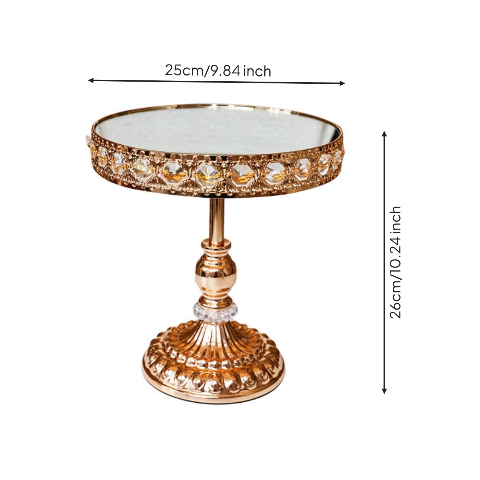 Spiegelnder Kuchenständer Tortenständer Dessertständer Kuchenplatte mit Erhöhter Basis Und Spiegeloberfläche Glitzernder Kristalloptik aus Eisen Und , Gold , Groß