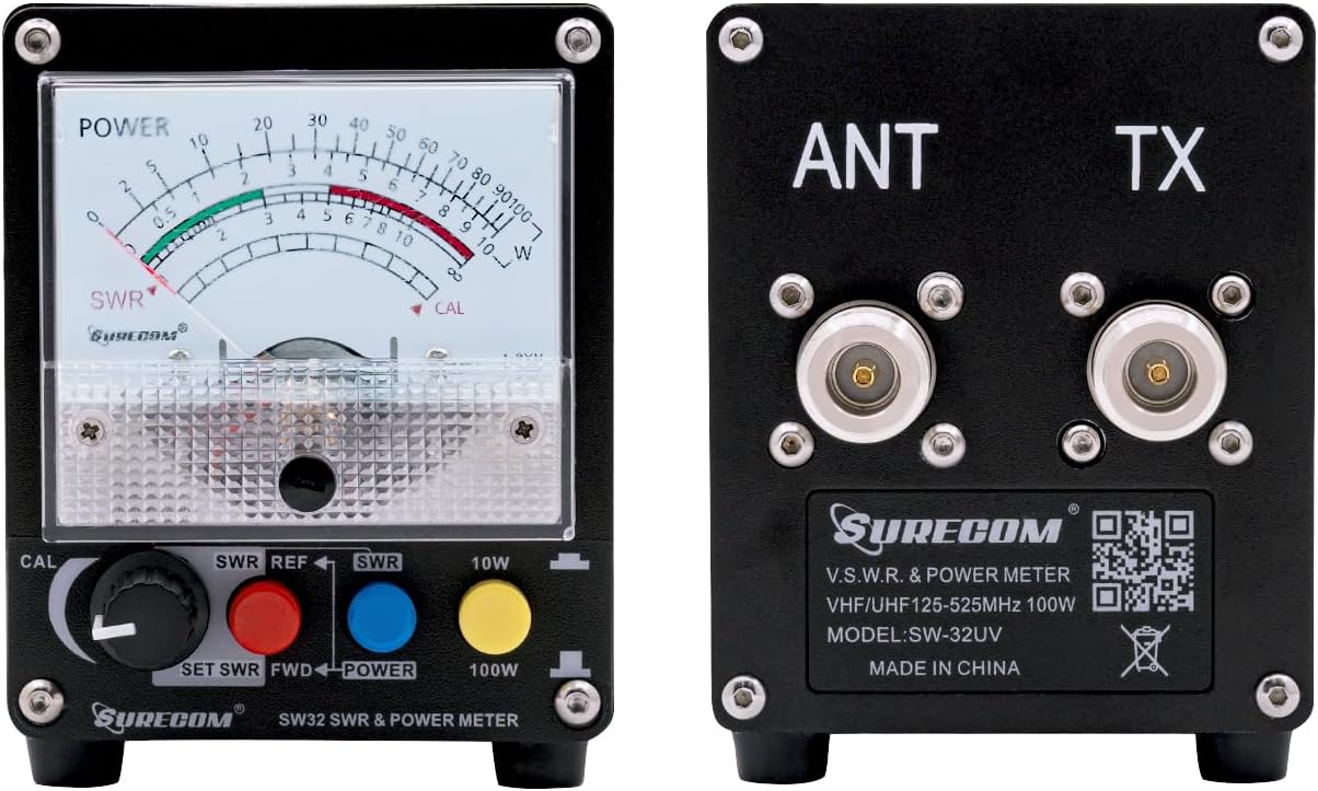 Surecom SW-28HF Digital Power Meter, SWR RF Meter with LCD Display, 0.5W to 120W, 1.8 to 60MHz Range for Measuring Forward Power, Reflected Power and VSWR