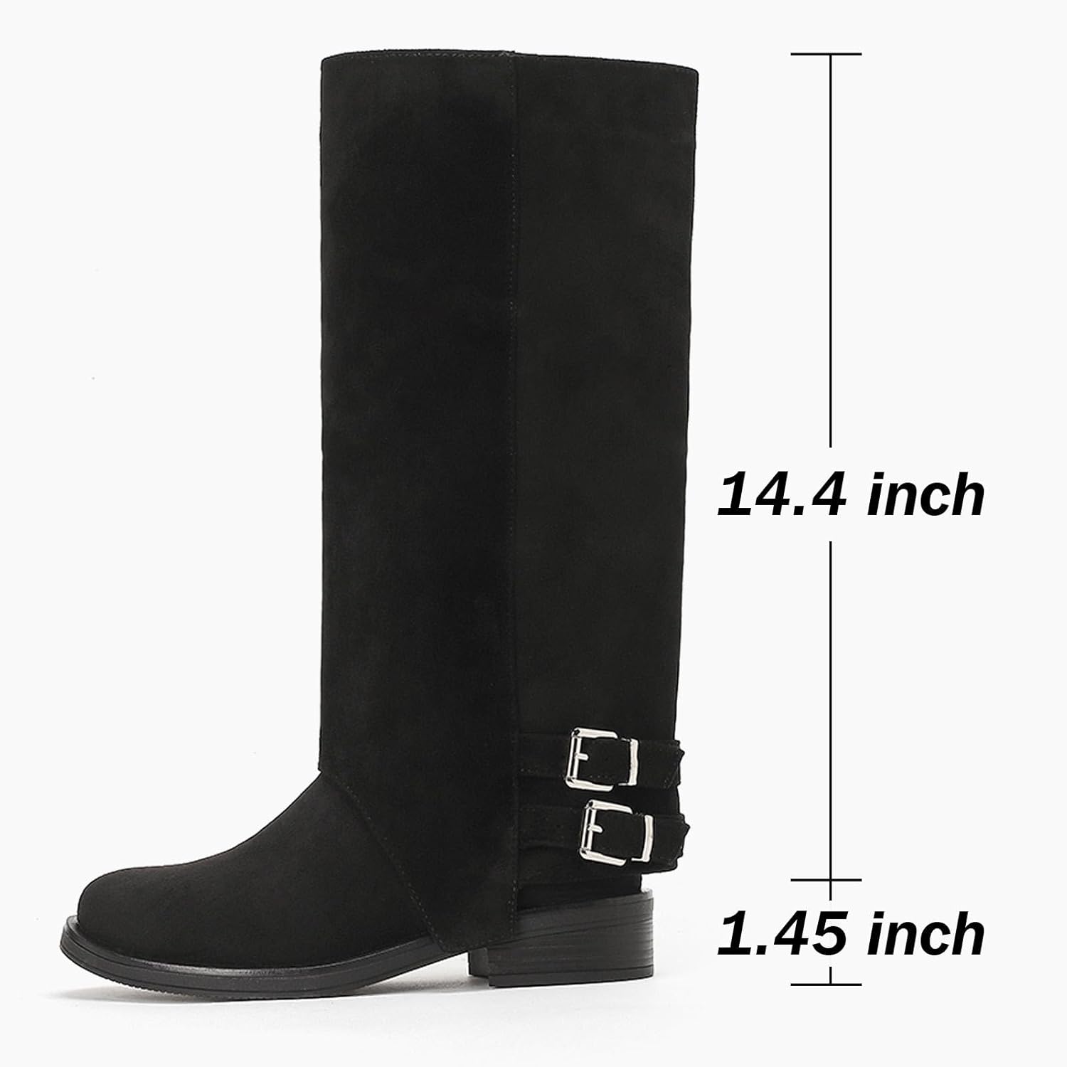 Putu Women's Fold Over Boots Flat Knee High Boots Faux Suede - Image 6