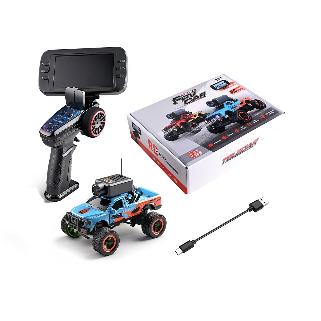 WL Mini camion RC FPV à l'échelle 1/64 avec caméra (télécommande + écran/RTR)