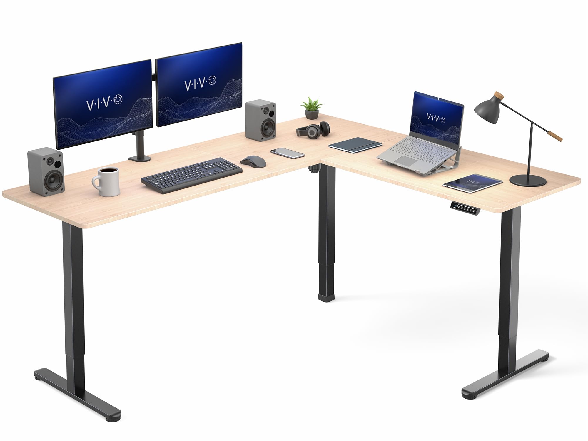 VIVO Real Bamboo 75 x 63 in Corner Standing Desk, DESK-E3CTBO-75