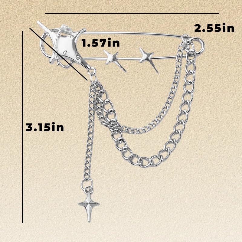 Image of Y2k Chain Brooch Pins for Women Silver Gold Tassel Pin for Coat Collar Brooch Pin Y2k Punk Shoes Clothing Accessories