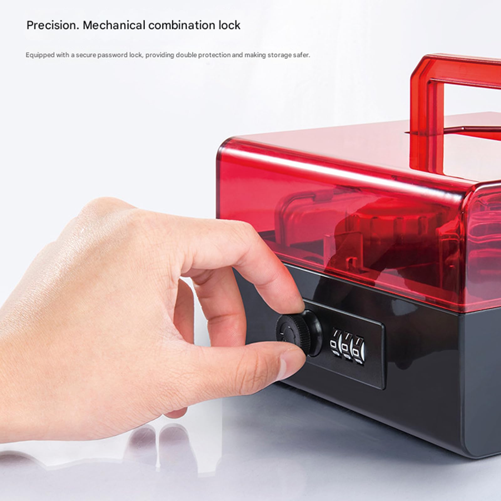Scatola portaoggetti per timbri Trasparenti a 5 Scomparti con Blocco Password Costruzione in plastica ABS Organizzatore Ufficiale con Sigillo Scatola a Cinque Scomparti