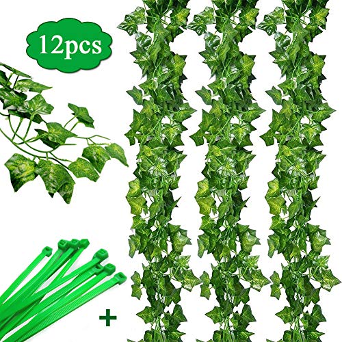 Plante Artificielle Lierre Guirlande Vigne - YANGTE 2M-12 PCS Vert Feuillage Artificiel Garland Ivy,Faux Feuillage Fleurs Exterieur Artificielle Guirlande Décoration Célébration, Mariage, Jardin
