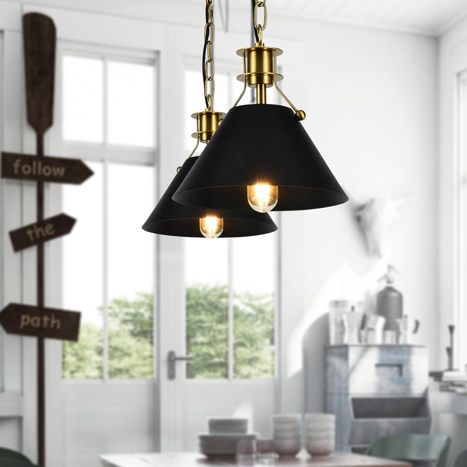 Maxax Chandeliers for Dining Room, 10 Inch Dining Chandelier, Pendant Lights Kitchen Island, Gold Pendant Light, Kitchen, Living Room Lamp, Shade (Black)