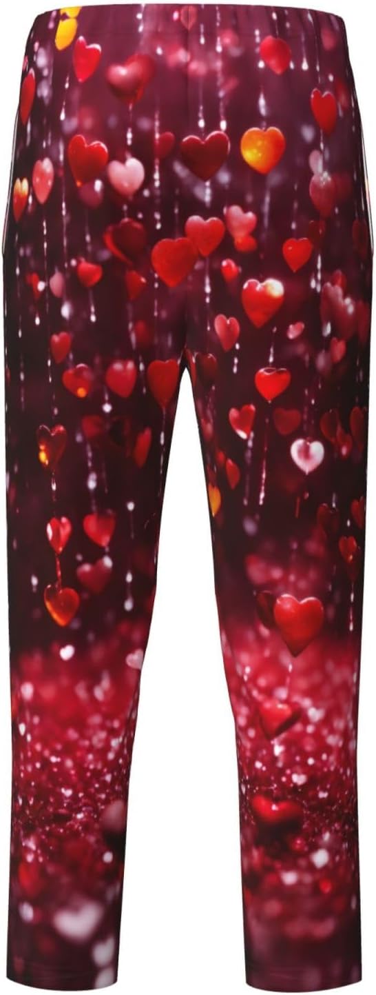 Abstract Heart Print Fashion Pajama Bottoms,Cotton Pajamas,For Both Lounging At Home And Casual Outings