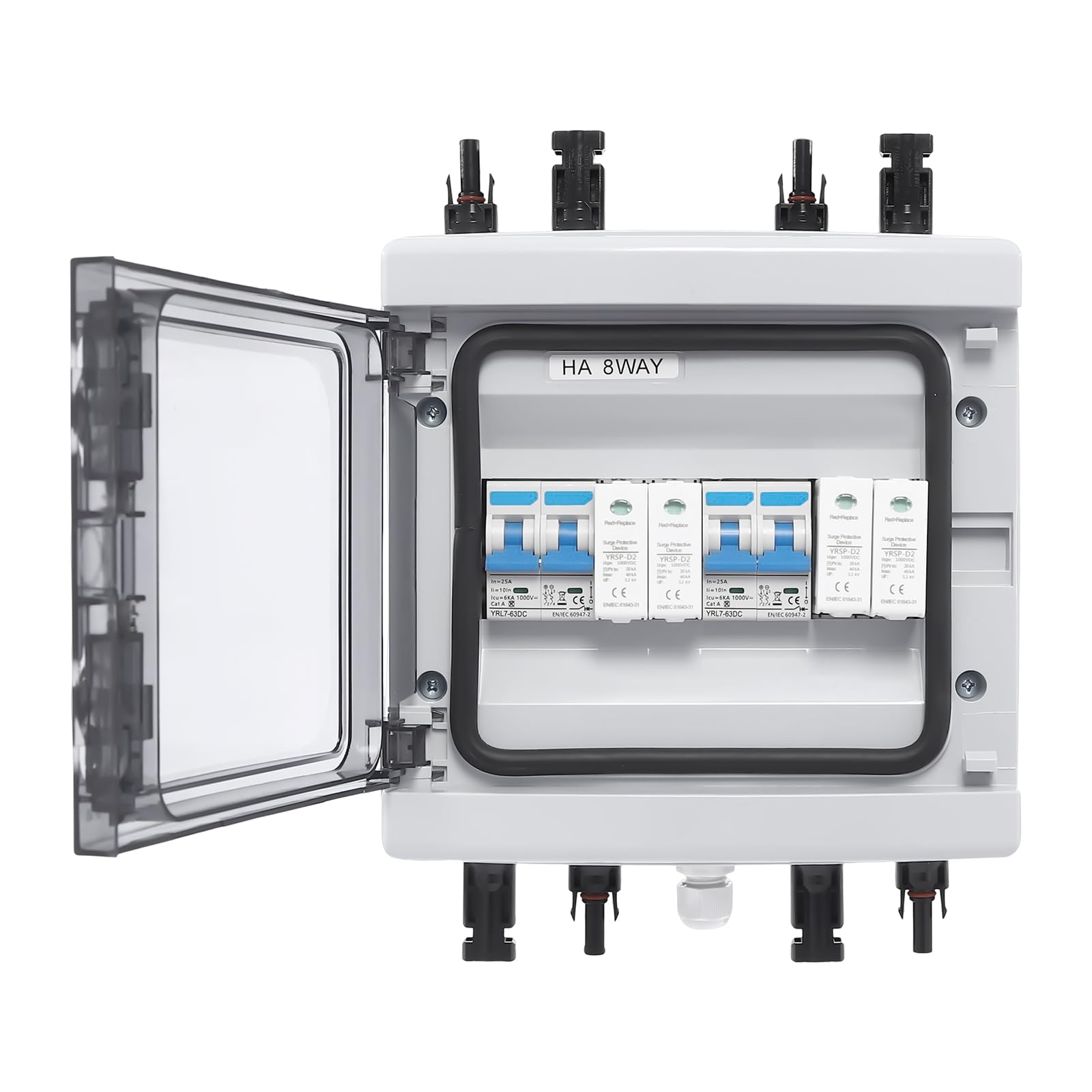 Überspannungsschutz PV, Solar Überspannungsschutz Blitzschutz DC Trennschalter PV Anlage 2 String (2 in 2 Out) 25A 1000V Solar Combiner Box für Solarmodule