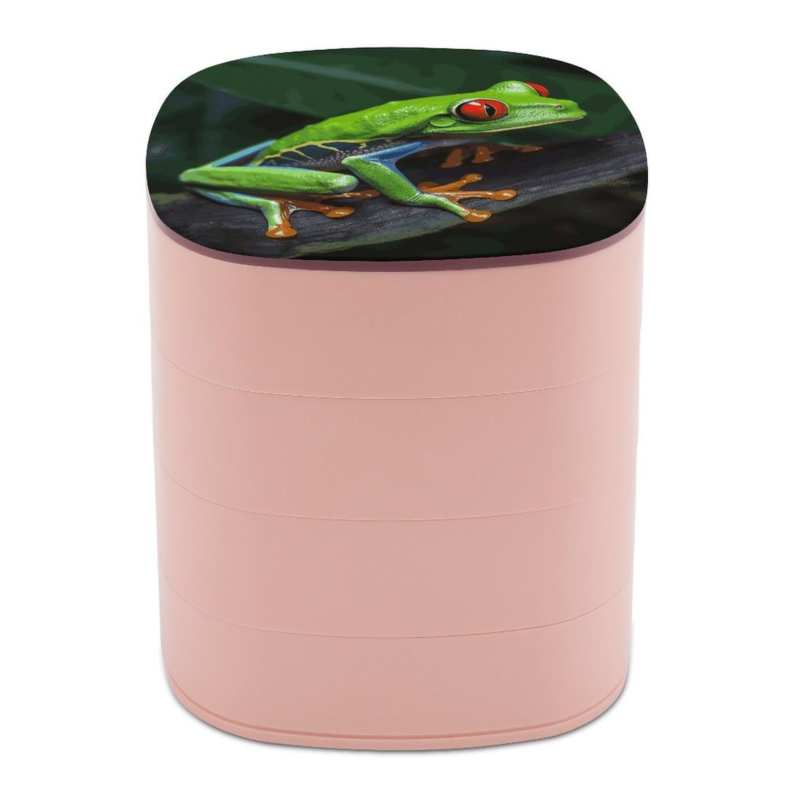 VstaDank Red Eyed Tree Frog Jewelry Box 360° Rotatable Jewelry Organizer 4 Layers Jewelry Case with Lid Fashion Portable Earring Holder for Bracelets Rings Bracelets Vanity