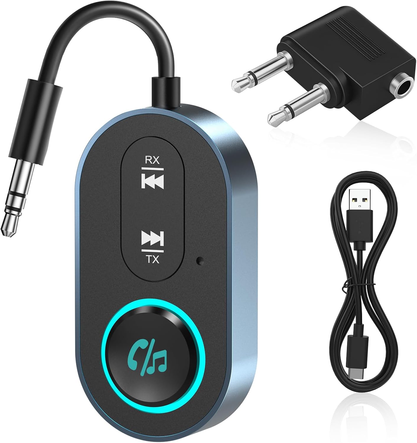 Bluetooth 5.3 Transmitter Receiver, 2 in 1 Wireless Aux Bluetooth Adapter, 3.5mm Airplane B-luetooth Adapter Compatible with 2 AirPods & Wireless Headphones, for TV,Airplane,Headphone,Airpods,Car,Gym