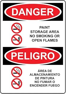 English + Spanish OSHA DANGER Paint Storage No Smoking Flames Sign With Symbol Metal Sign 12x16 Inch – Safety Notice for Work & Home