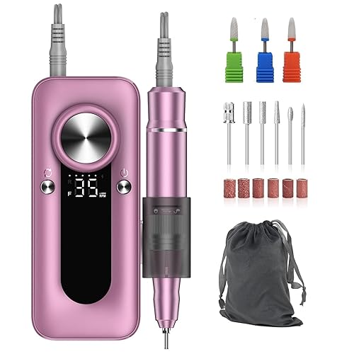Norala Taladro de uñas profesional, máquina de taladro eléctrico de uñas, taladro de uñas acrílico recargable inalámbrico, kit de lima de uñas