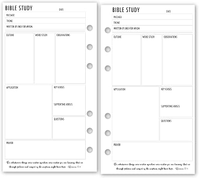 Personal Size Bible Study Insert 3.74" x 6.73", Scripture Journal Refill for Faith Devotional Notes Application Tracking