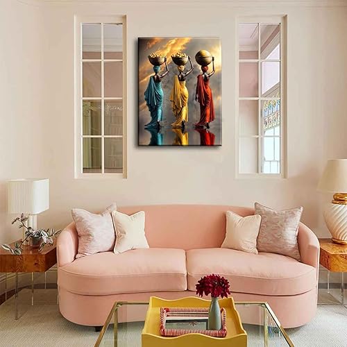 Miniatura 7 de Lienzo grande para pared de niña negra, pintura de mujer afroamericana, cuadros retro, étnicos, rojos, amarillos, azules, antiguos, impresiones para