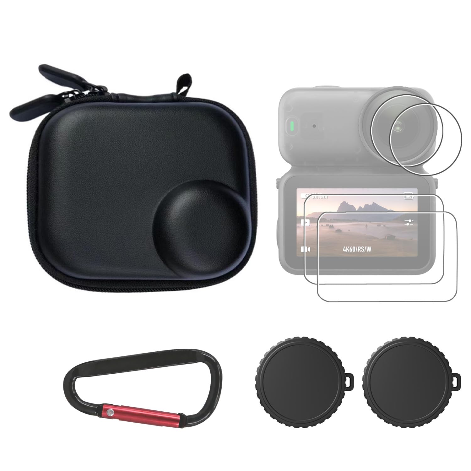 JOLOESLOS Osmo Nano Accessories Kit, Mini Carrying Case for DJI Osmo Nano PU Portable Storage Bag, 2pcs Silicone Lens Cap, Lens Screen Protectors (4 Pack) Comatible with DJI Nano Camera