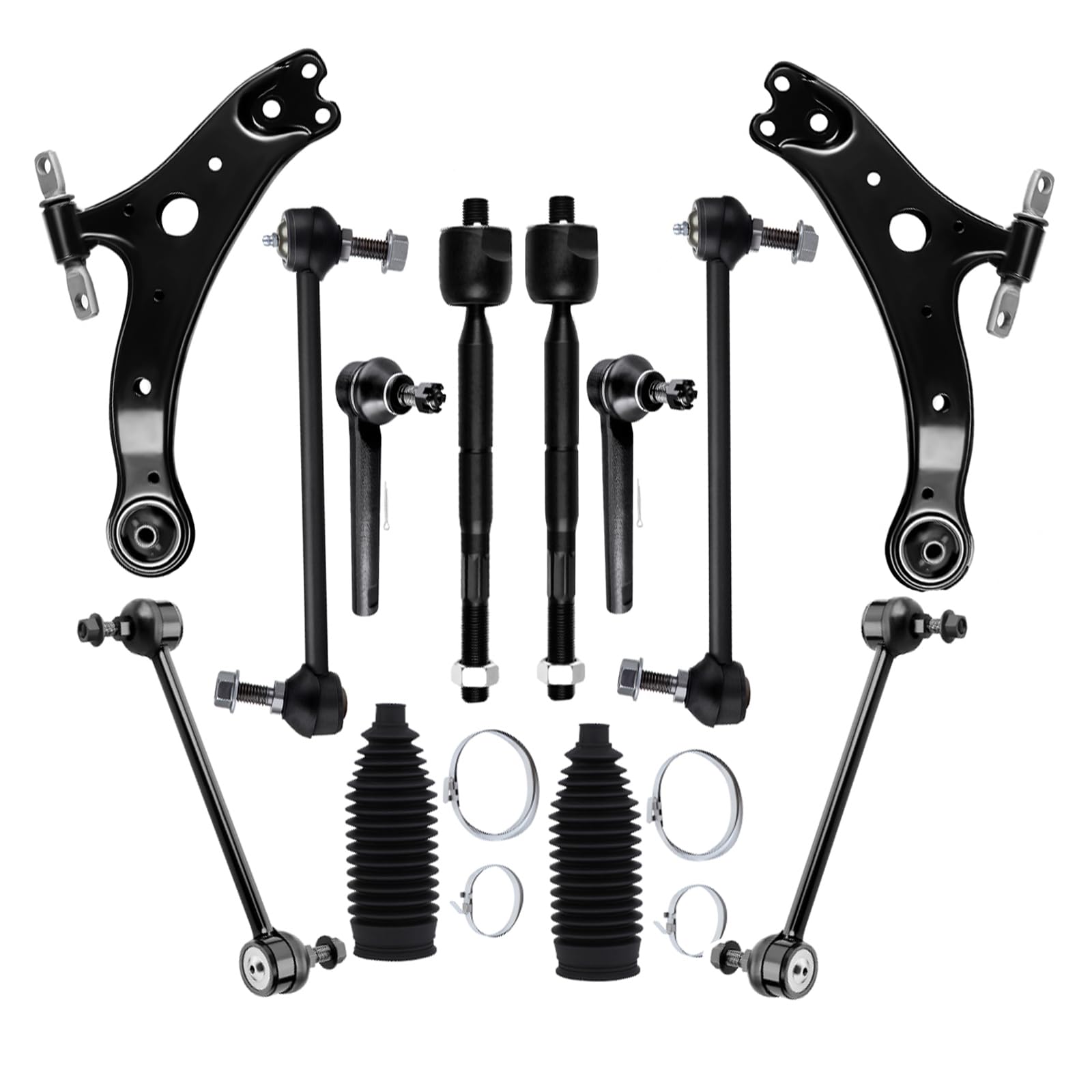 SCITOO 12pcs Suspension Control Arm Kit - Fit For Lexus RX330 RX350 For Toyota Highlander Front Lower Control Arm Sway Bar Links Outer & Inner Tie Rod Ends Steering Rack Boots