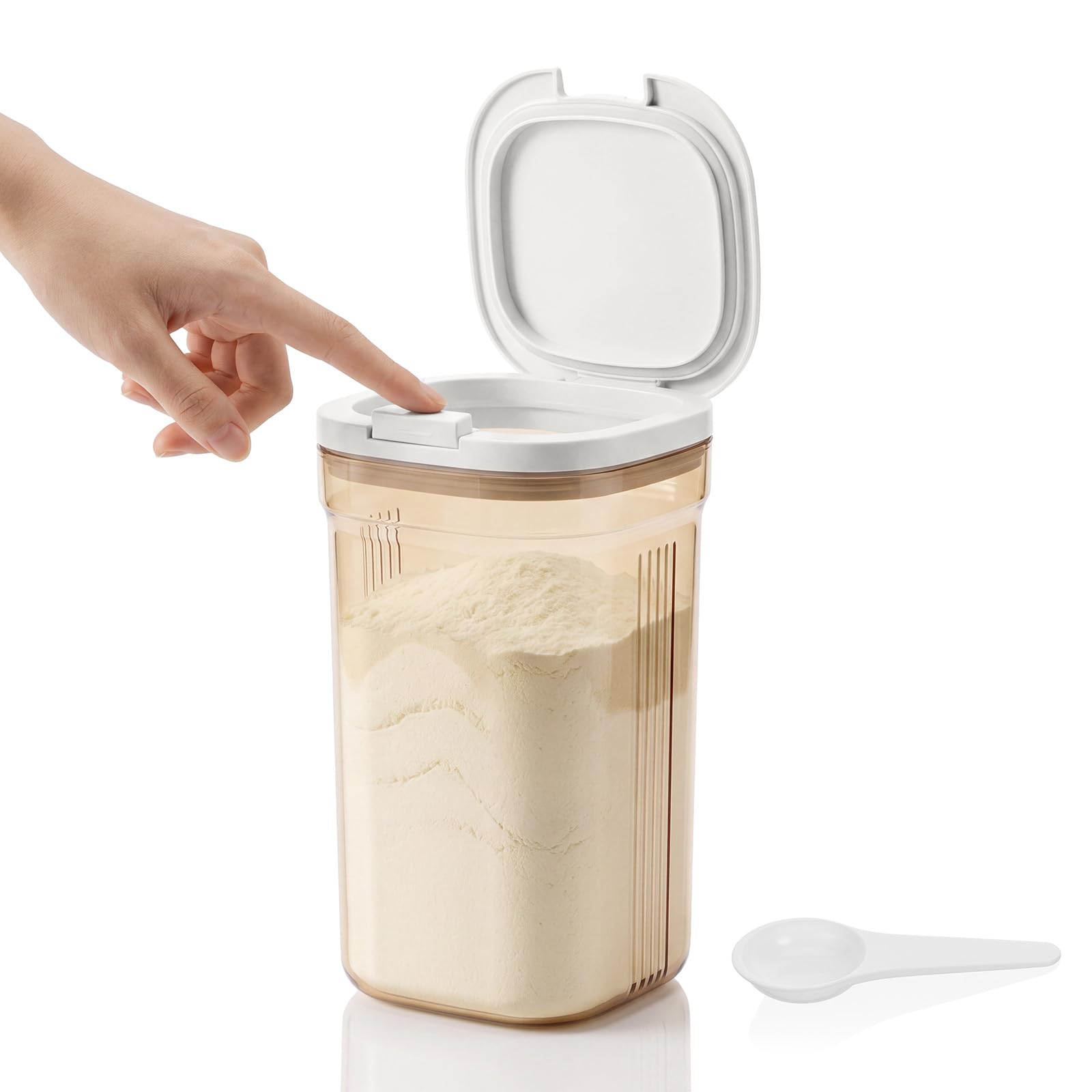 Yimomoyi Powder Dispenser with Scoop Scraper, 2000ml One Touch Baby Milk Powder Dispenser, Airthight Food Coffee Storage Cpntainer with Lid for Formula, Protein, Sugar, Beans, Tea, Cereal