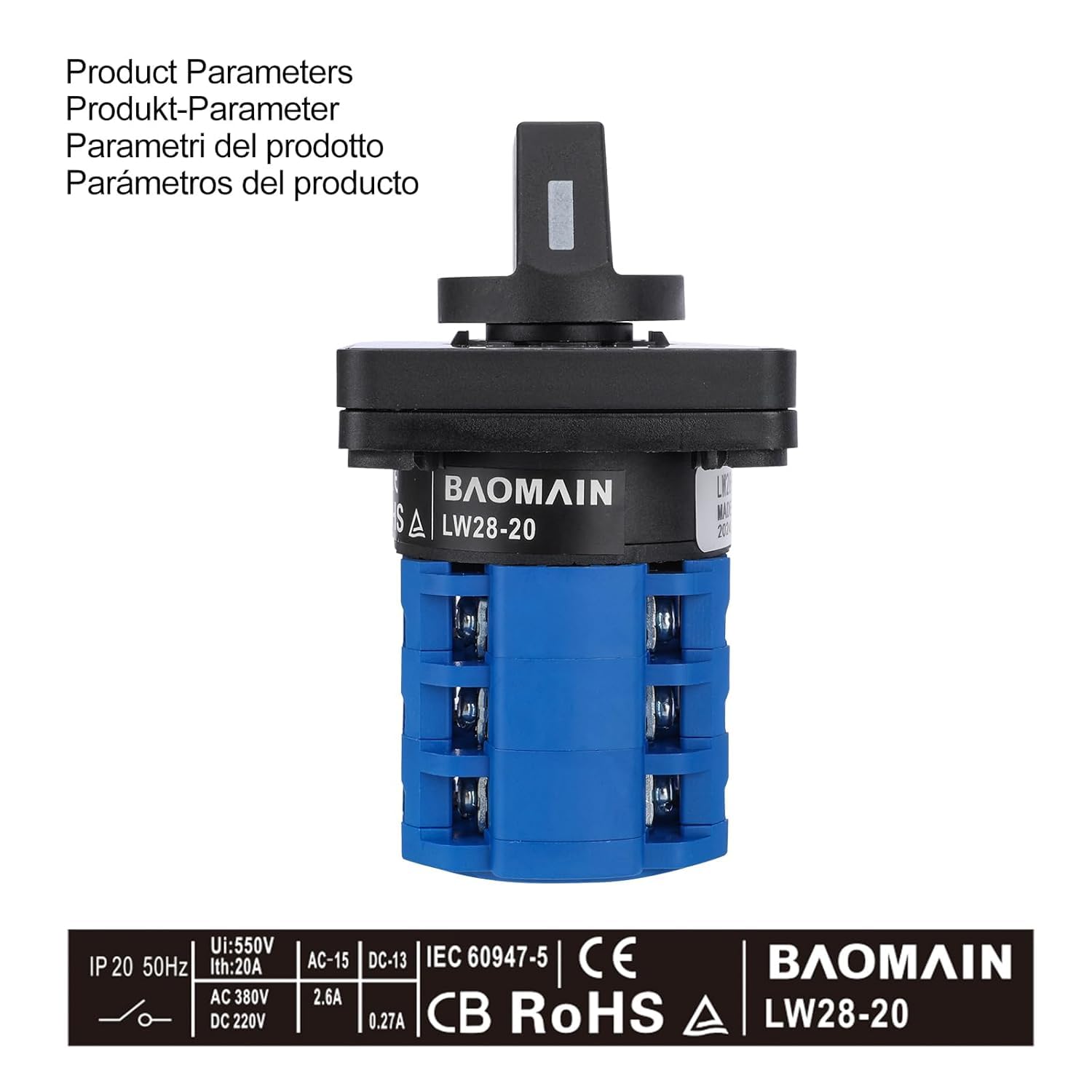 BAOMAIN Interruttore rotativo universale, On-Off, 550 V, 20 A, 3 posizioni, 3 fasi, approvazioni CE, IP66, LW28-20/D303.3