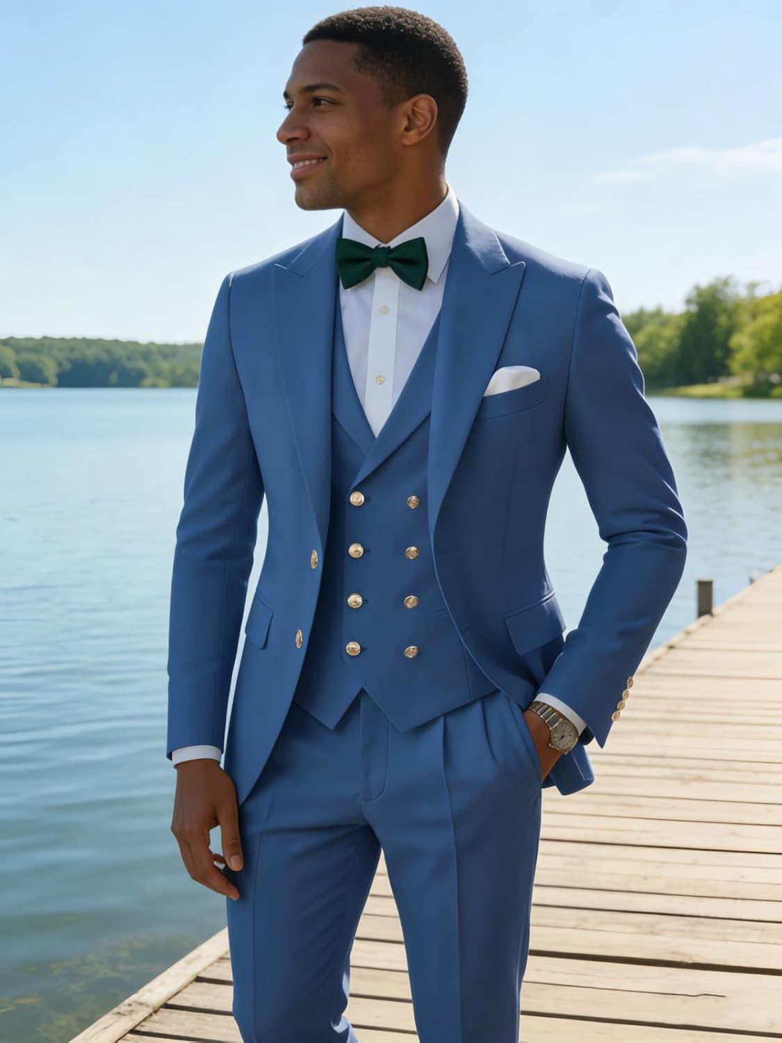 Men's Suits 3 Piece Slim Fit Double Breasted Suit Men Wedding Prom Tuxedo Suit Two Button Blazer Vest Pants
