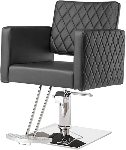 Silla de salón para estilista asiento ancho, silla de peluquería hidráulica con reposapiés de aleación de aluminio, silla de peluquería rosa con