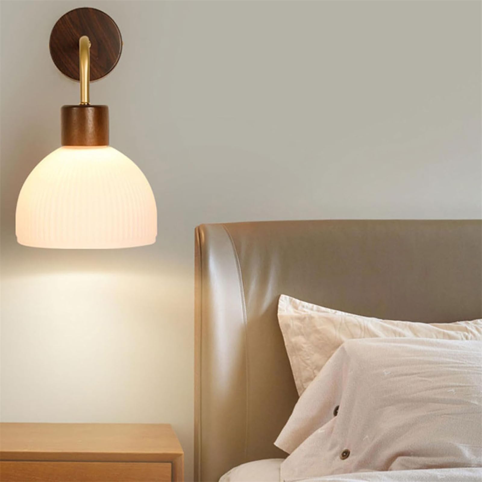 Applique Murale d'intérieur Nordique à intensité Variable 2700 K-6500 K, Douille E27 en Grain de Bois avec télécommande, Lampe Murale Rechargeable par USB, alimentée par Batterie