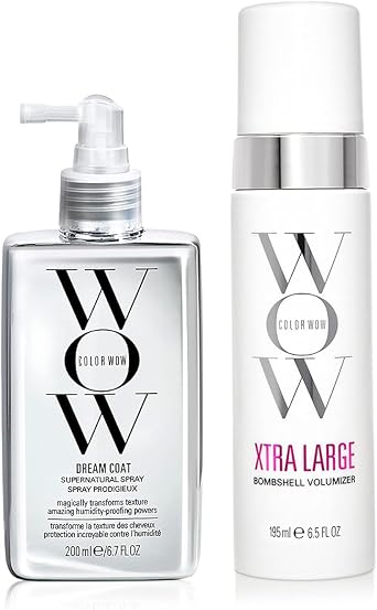 COLOR WOW Long-Lasting Blow Dry Bundle   Blowouts that last for days; Go big with Xtra Large Volumizer and go frizz-free with Dream Coat anti-frizz spray; heat protection