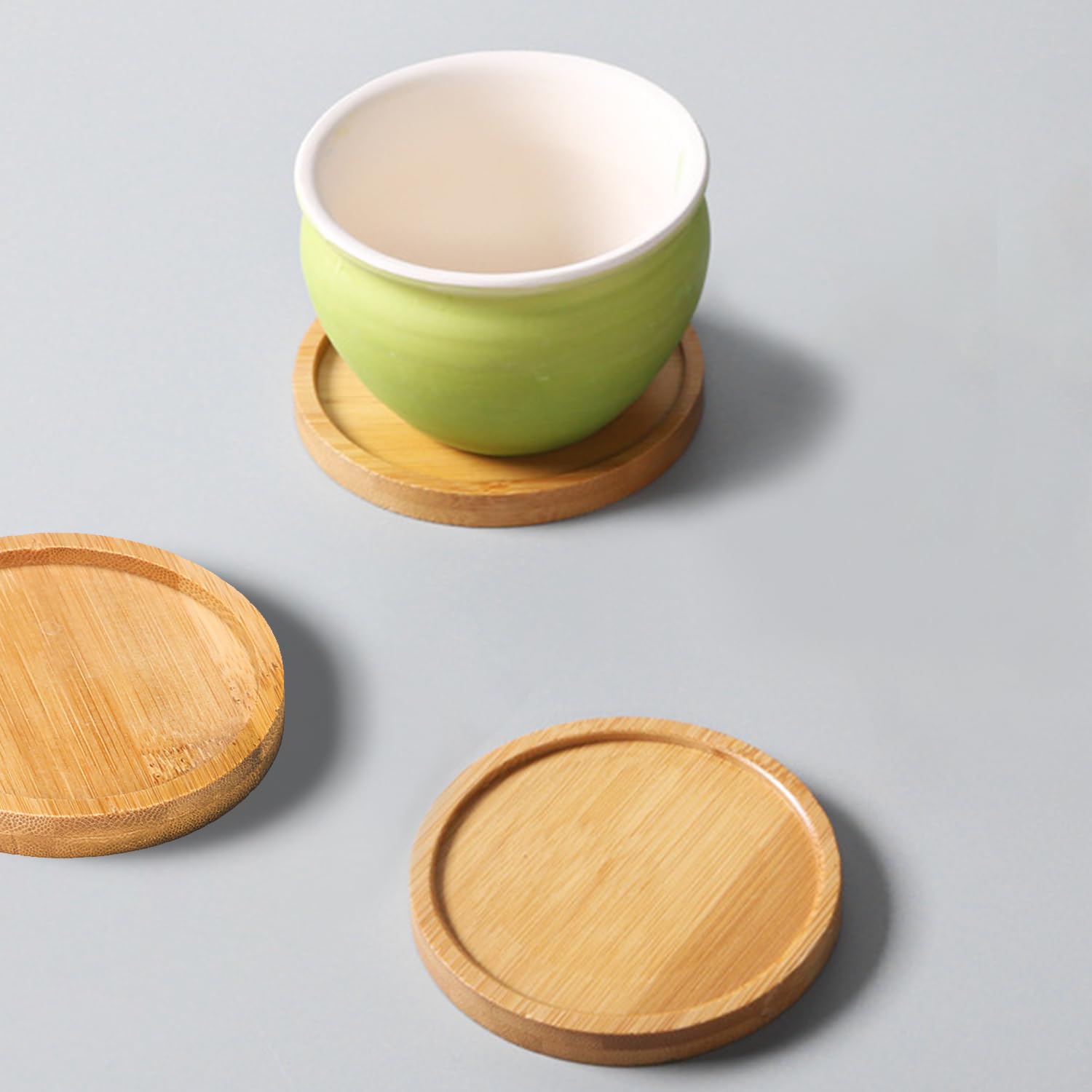 6 Pieces Wooden Coasters and Candle Holders - Round Trays, Christening Holders, Decorative Accessories (Wood Color) - Image 4