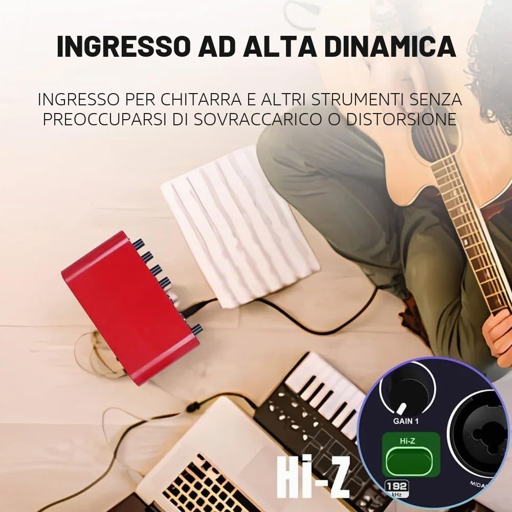 Interfaccia audio USB 24bit risoluzione 192kHz con loopback per streaming e registrazione in studio chitarra Scheda audio esterna compatta con build