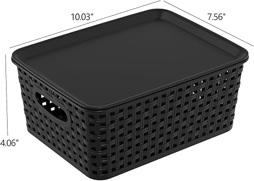 Miniatura 2 de Begale Paquete de 6 cestas de almacenamiento de plástico, contenedor de almacenamiento tejido, 3 negros y 3 grises
