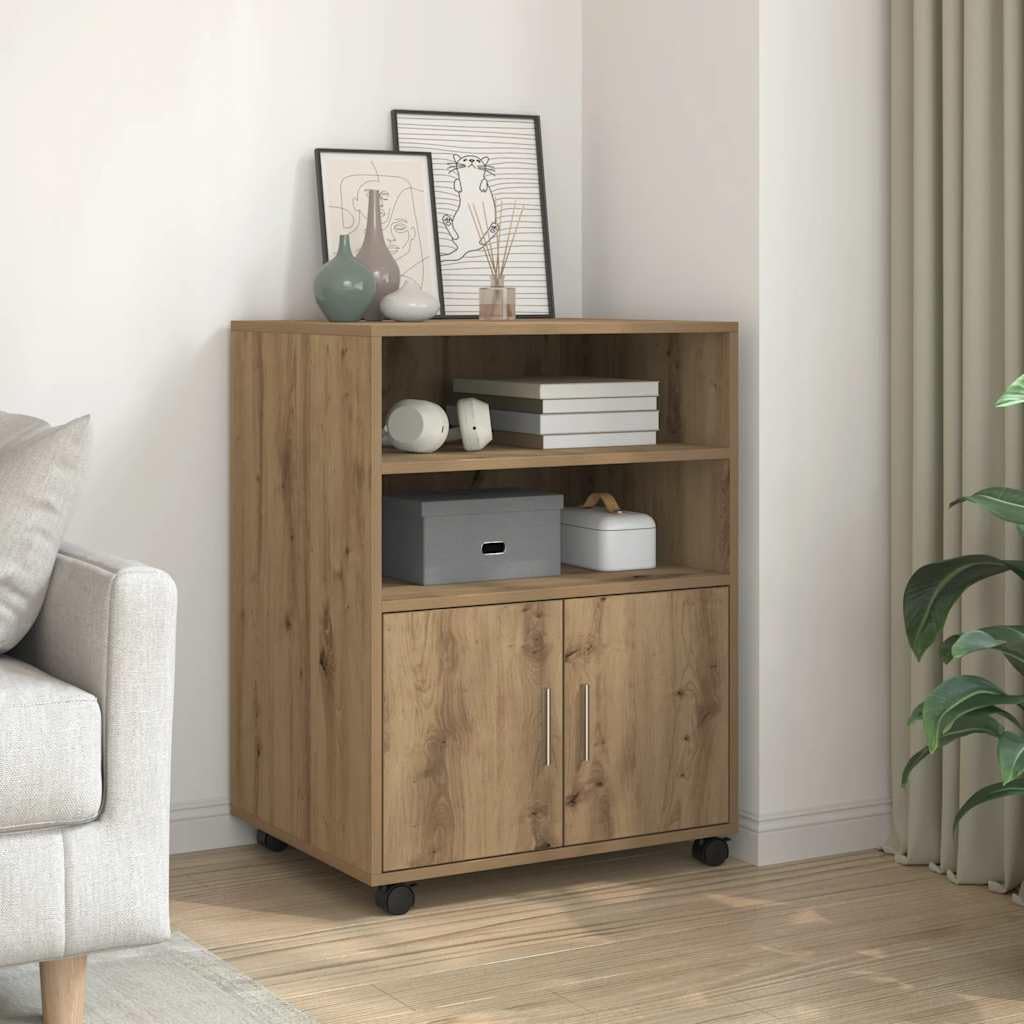 vidaXL Armario con Ruedas Madera ingeniería Roble artisian 60x48x81 cm, Armario rodante, archivador, archivador para casa, armarios rodantes
