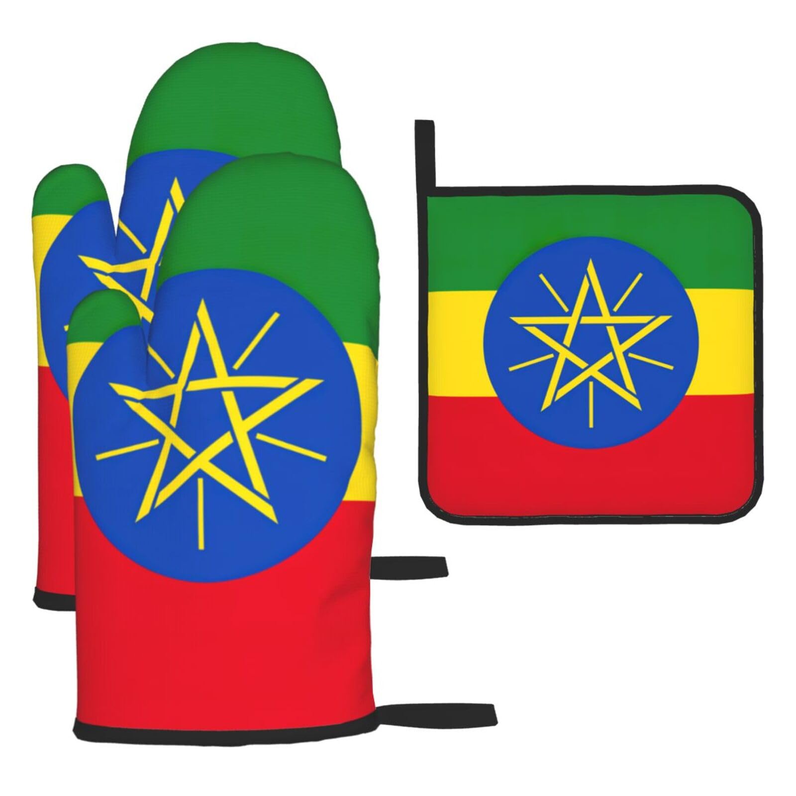 Flag Of Ethiopia Print Oven Mitts Kitchen Gloves Set Everyday Baking Grilling Microwaving Cooking Gift