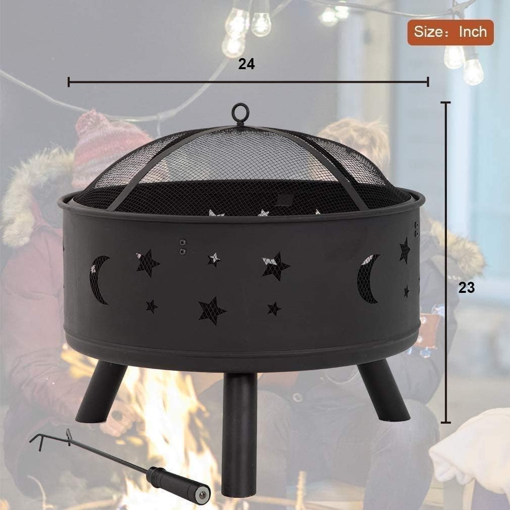 Firepit Outdoor Fire Pit Bowl,24 Inches Diameter Wood Burning Steel Fire Patio & Backyard Firepit for Outside with BBQ Grills Home Garden Backyard Fireplace