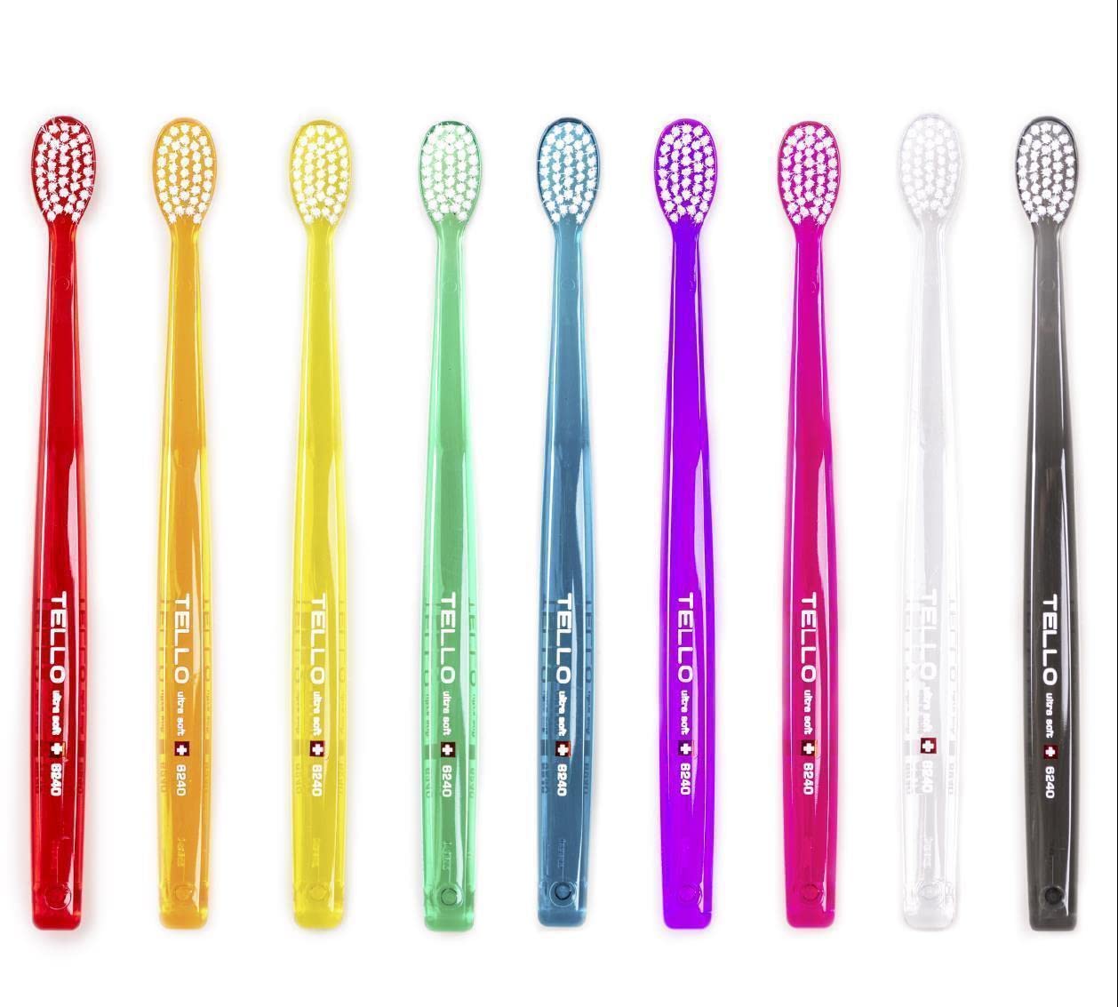 20x TELLO Brush Ultra Soft 6240 - Handzahnbürste für Erwachsene mit super weichen abgerundeten NOLLEX® Borsten -Zufällige Farbe
