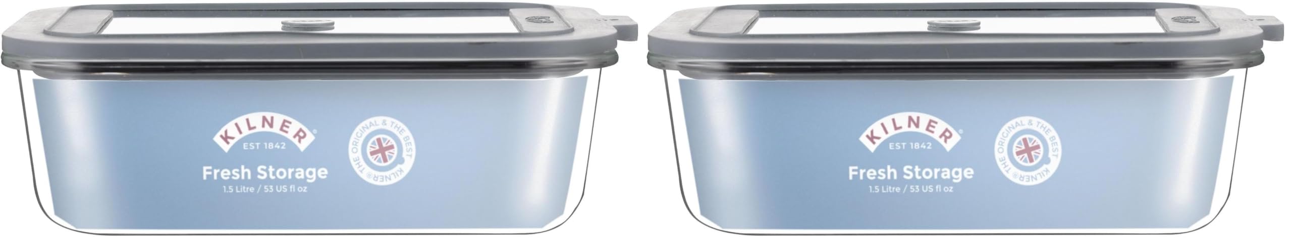 Kilner Fresh Storage 1,5 Liter | Luftdichte Frischhaltedose aus Borosilikatglas | Mikrowellengeeignet | Auslaufsicherer Deckel mit Vakuumdichtung | Aufbewahrungsbox für Lebensmittel | Stapelbar