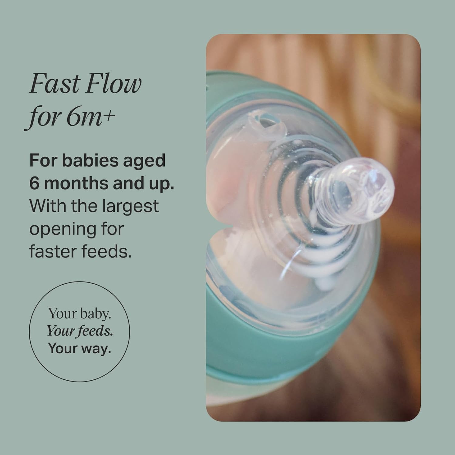 Tommee Tippee Natural Start Baby Bottle Nipples, Breast-Like for A Natural Latch, Anti-Colic Valve, Soft Silicone, Fast Flow, 6+ Months, Pack of 4