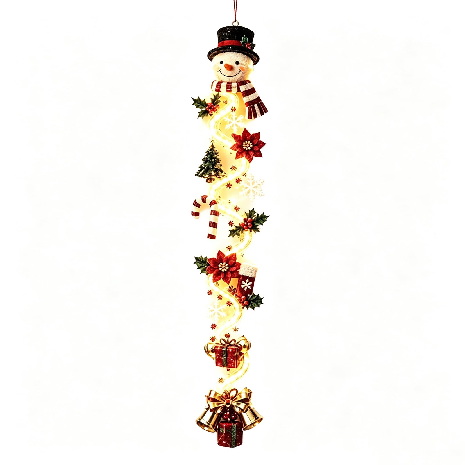 Glowing Christmas Door Hanger, 6 Festive Lighted Designs with Warm Glow (Style A)