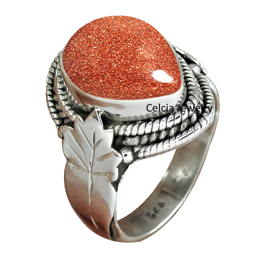 Natürlicher Sonnenstein, einzigartiger handgefertigter Schmuck für Frauen, echter 925er Sterlingsilber-Statement-Bandring, zarter Ring, erstaunlicher verschenkbarer Ring für sie