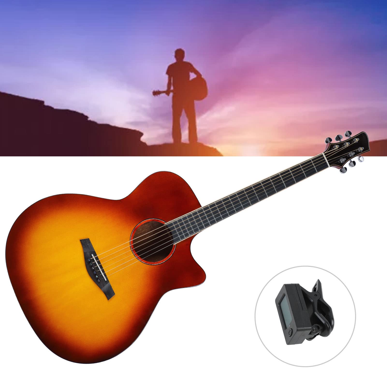 Chitarra Acustica, Lunga Durata Chitarra Folk in Palissandro Indiano Confezione Iniziale per Principianti Forte Potere Penetrante Facile da Suonare Bella Trama per gli Amanti della Musica