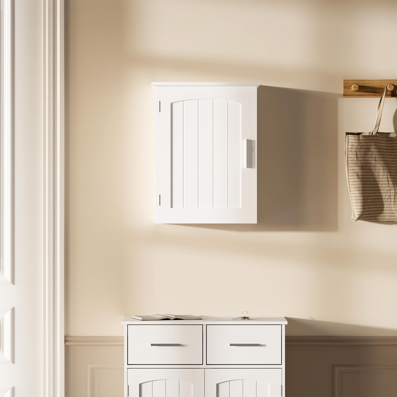 EUGAD Armoire Murale Salle de Bain, Meuble Salle de Bain, Armoire Pharmacie, Meuble WC Suspendu, avec Étagère Réglable, Porte, en MDF, Blanc, 40x17x51cm